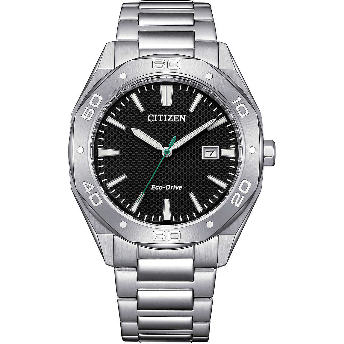 Orologio Citizen maschile Active Sport BM7631-52E con carica luce Eco-Drive, quadrante nero e bracciale in acciaio - Alfano Gioielli Gioielleria Palermo.