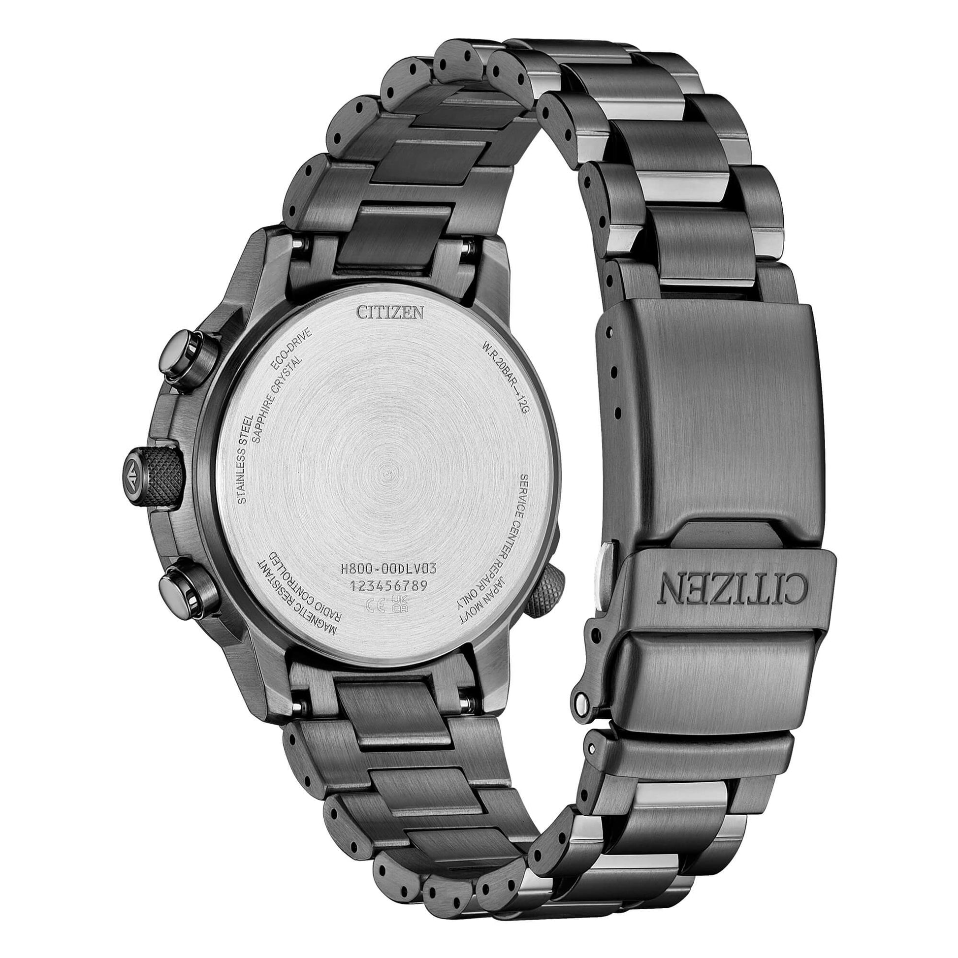 Orologio Citizen Crono Pilot AT8304-57W radiocontrollato con quadrante verde, finiture oro rosa e bracciale in acciaio - Alfano Gioielli Gioielleria Palermo.