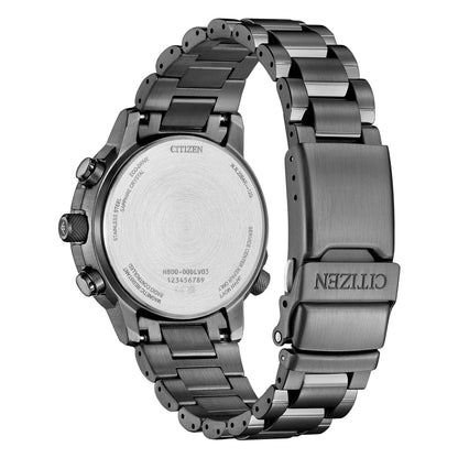 Orologio Citizen Crono Pilot AT8304-57W radiocontrollato con quadrante verde, finiture oro rosa e bracciale in acciaio - Alfano Gioielli Gioielleria Palermo.