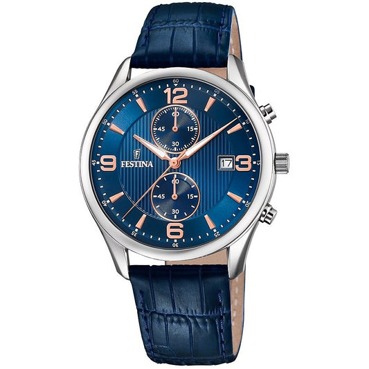 Orologio Cronografo Uomo Festina Timeless Chronograph F6855/6 - Azzurro con Cinturino in Pelle
