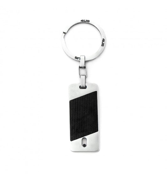 Portachiavi Uomo 4US Cesare Paciotti - Acciaio Inox con Texture Nera e Zircone - 4UPC7582