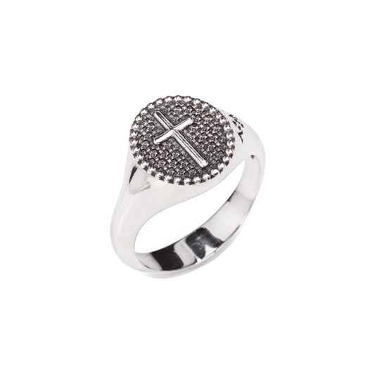 Anello Donna Amen ACR1 - Padre Nostro in Argento Brunito con Croce