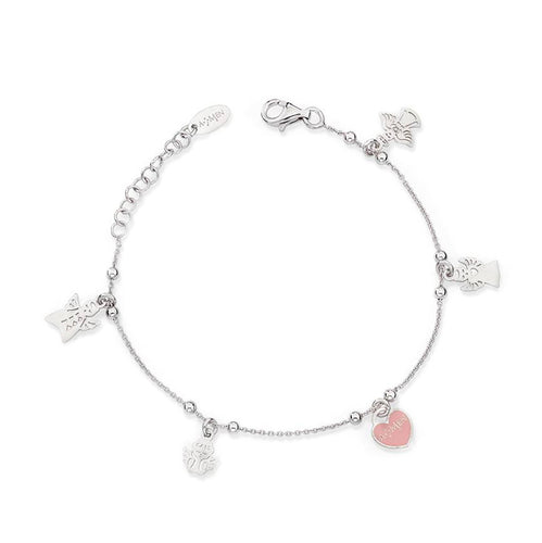 Bracciale Bambina Amen BRAC in Argento 925 con Charme Cuore Rosa e Angeli