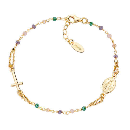 Bracciale Donna Amen BRO10GTOVE3 - Argento 925 Dorato e Cristalli Tortora/Verde
