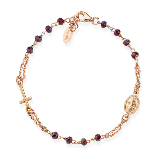 Bracciale Donna Amen Rosari BRORA3 - Argento 925 Rosè e Cristalli Rosso Rubino