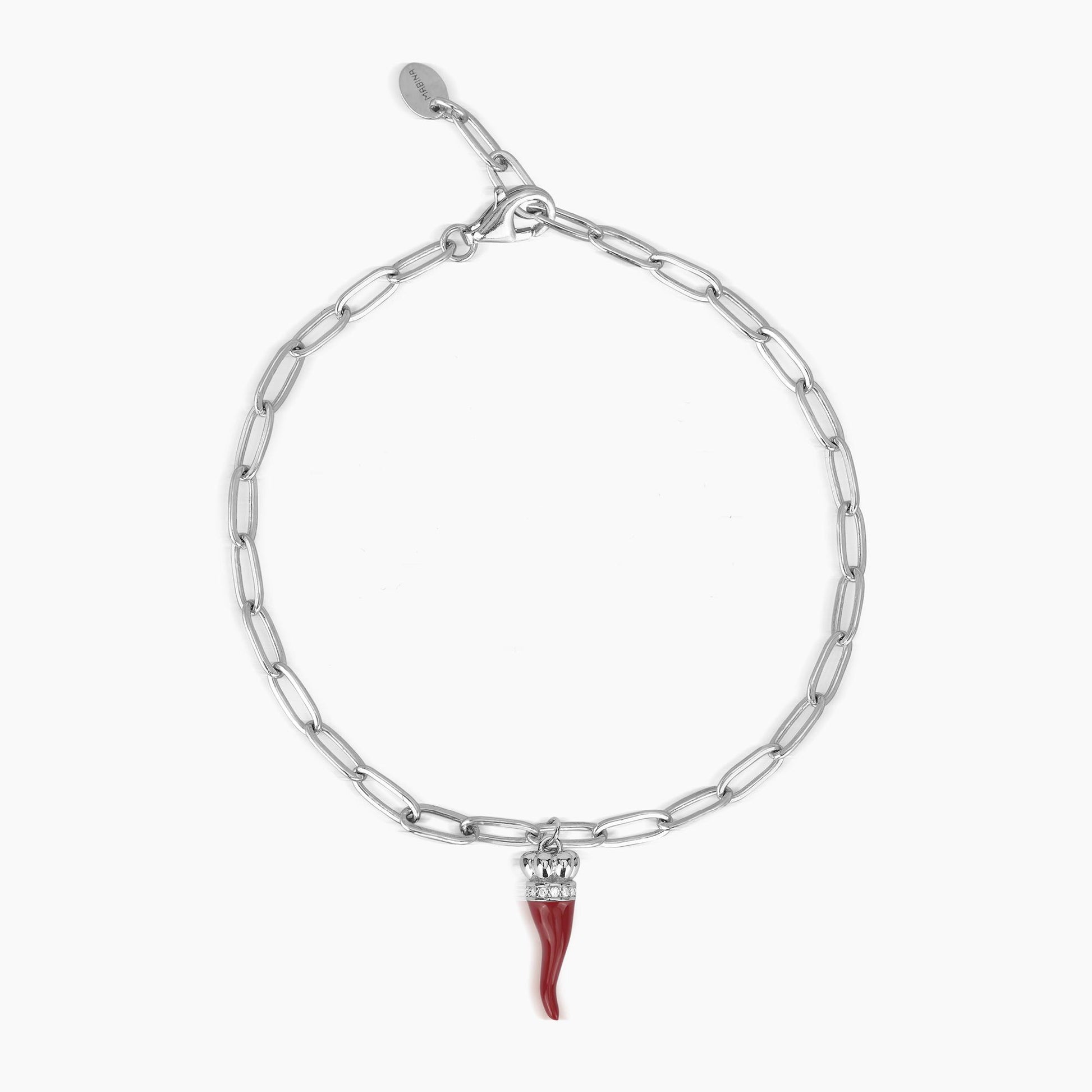 Bracciale Mabina 533442 - Charm Portafortuna Cornetto in Argento con Smalto e Zirconi