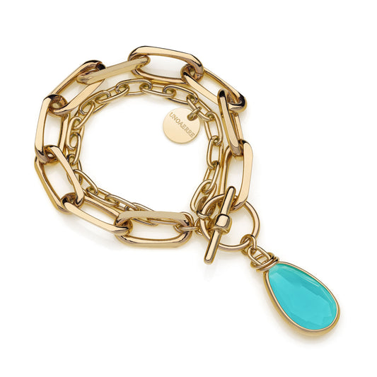 Bracciale Unoaerre Catena Forzatina Dorata con Cristallo Turchese 2039