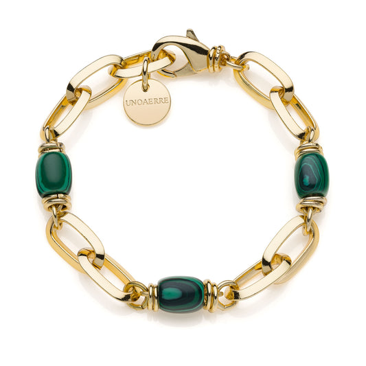 Bracciale Unoaerre Catena Forzatina Dorata con Malachite Verde 2199