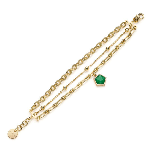 Bracciale Unoaerre Gipsy Tre Fili Dorato con Pietra Verde 2202
