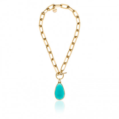 Collana Unoaerre Dorata con Cristallo Turchese 2037