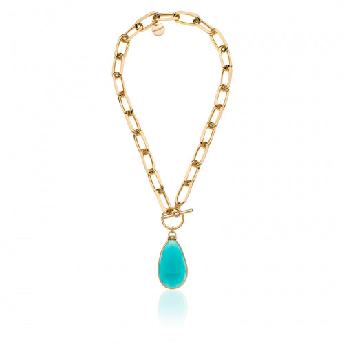 Collana Unoaerre Dorata con Cristallo Turchese 2037