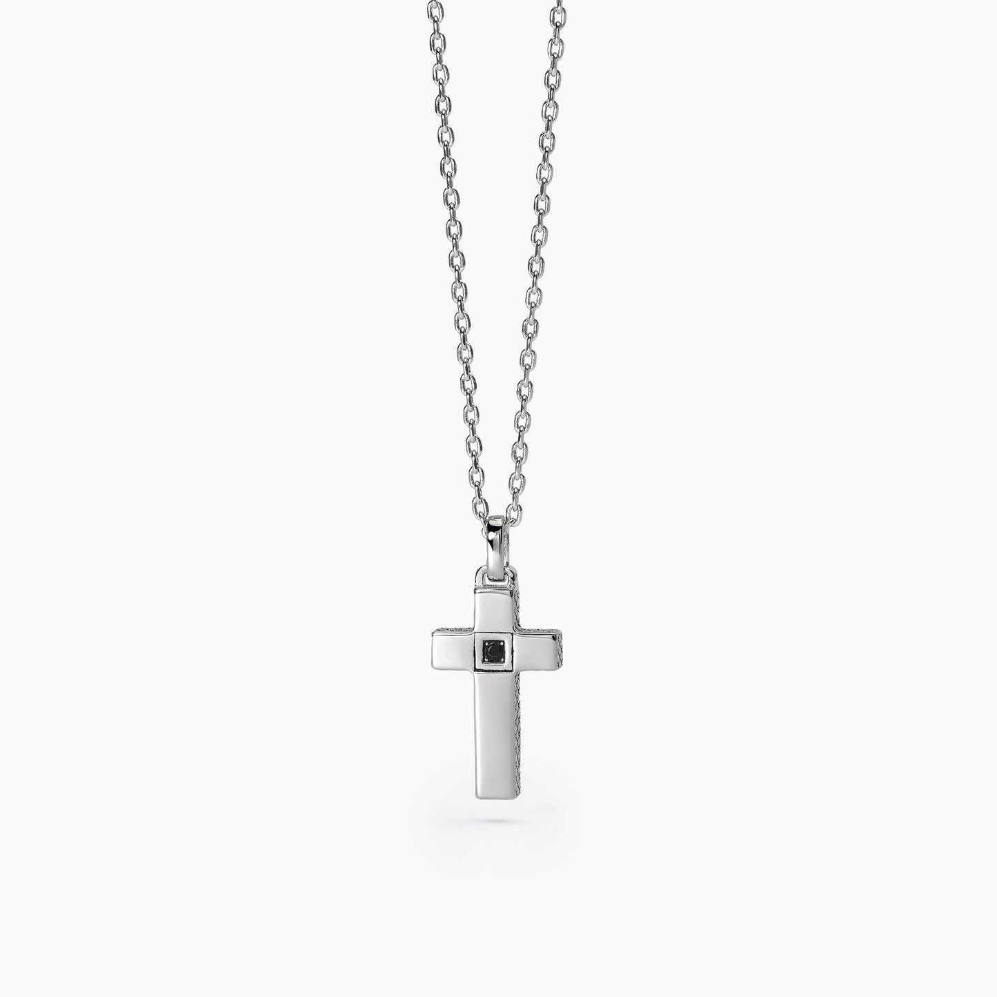 Collana Uomo in Argento con Ciondolo a Croce e Zircone Nero Mabina Gioielli 553559