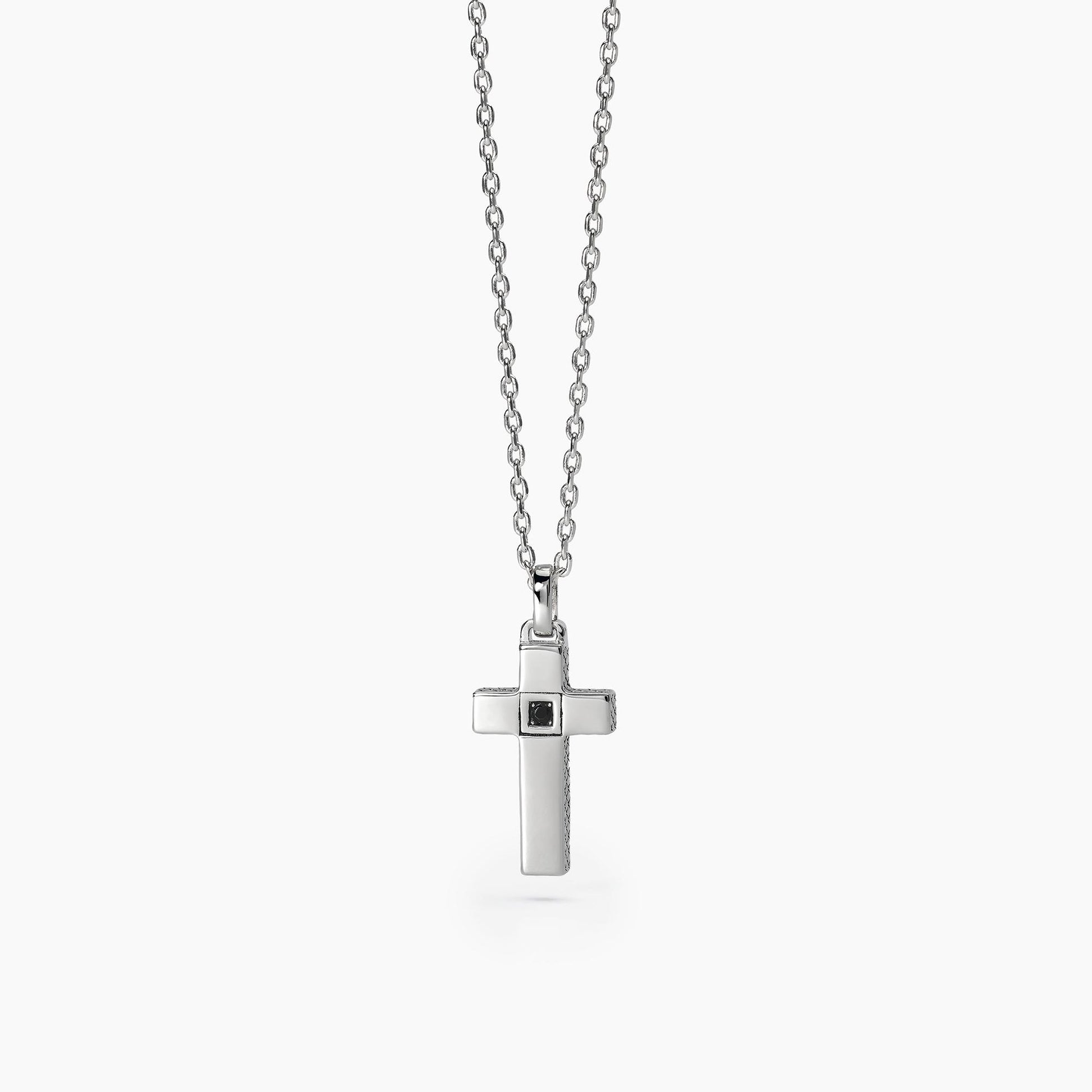 Collana Uomo in Argento con Ciondolo a Croce e Zircone Nero Mabina Gioielli 553559