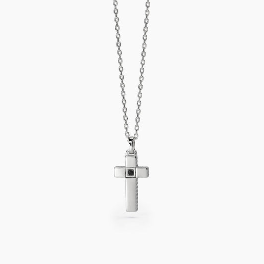 Collana Uomo in Argento con Ciondolo a Croce e Zircone Nero Mabina Gioielli 553559