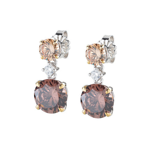 Orecchini Donna Amen ECK2TOBCOCHZ in Argento 925 con Zirconi Champagne e Brown