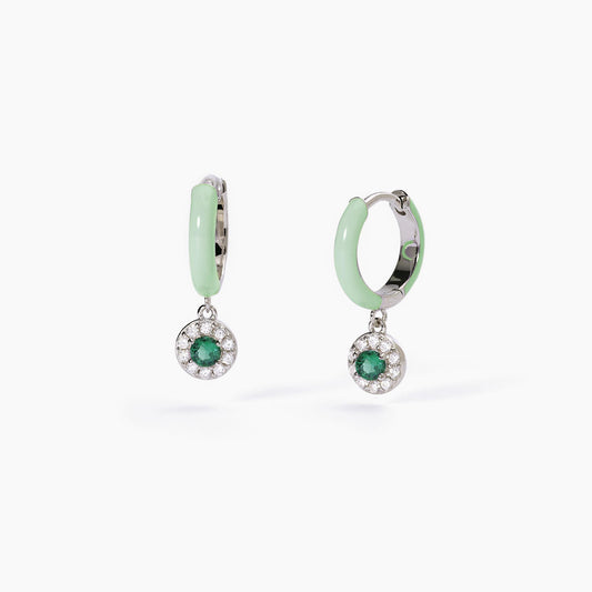 Orecchini Donna Mabina 563598 - Eleganti Cerchi in Argento Rodiato con Smeraldo Sintetico e Zirconi
