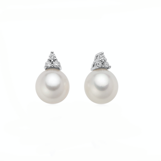 Orecchini Donna in Oro Bianco 18kt con Diamanti e Perle Bianche Miluna - PER2591