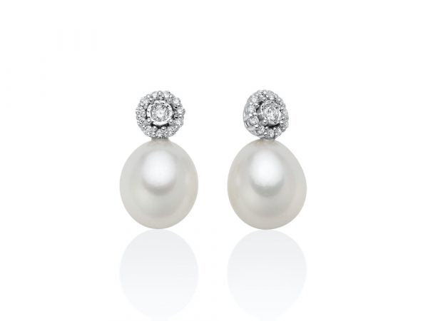 Orecchini Donna in Oro Bianco 18kt con Diamanti e Perle Bianche Miluna - PER2597
