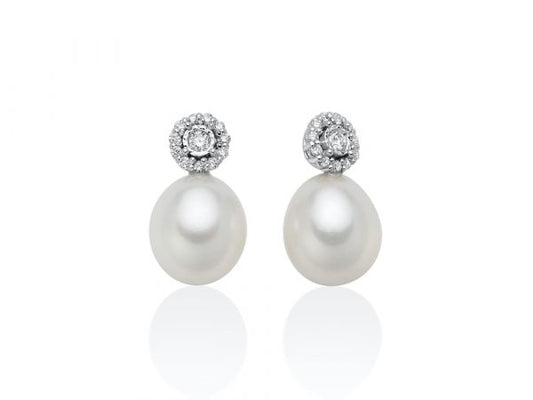 Orecchini Donna in Oro Bianco 18kt con Diamanti e Perle Bianche Miluna - PER2597