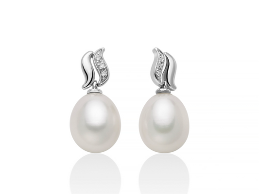 Orecchini Donna in Oro Bianco 18kt con Diamanti e Perle Bianche Miluna - PER2619
