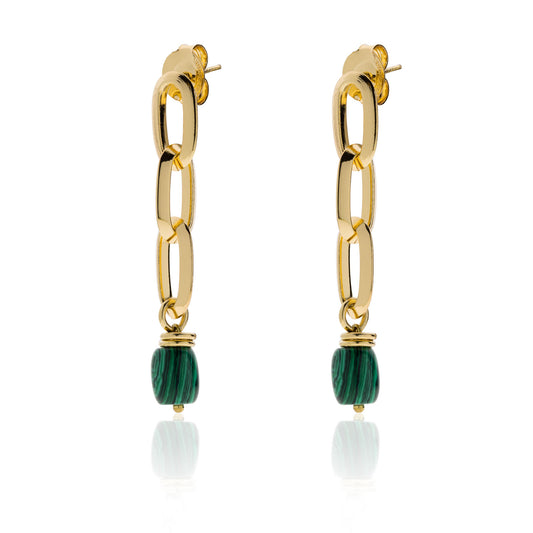Orecchini Unoaerre Essenza Dorati con Malachite Verde 2200