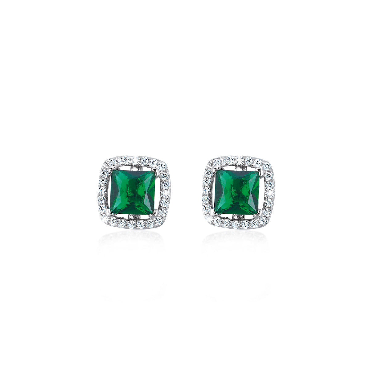 Orecchini a Lobo Quadrati in Argento con Smeraldo Sintetico 563054