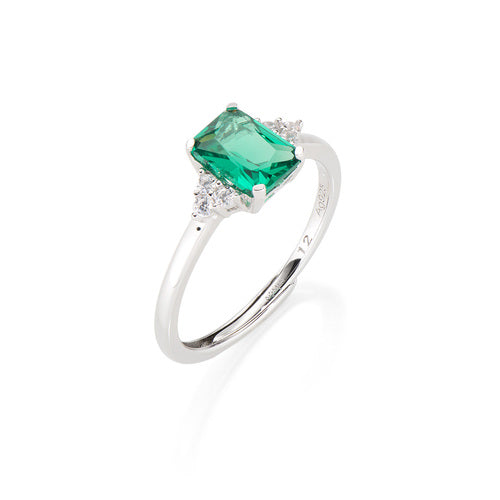 anello-donna-amen-rbabbvz2-Anello Donna Amen RBABBVZ2 - Argento Rodiato con Zircone Verde Ottagonale